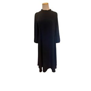 H&M cowl ruffle neck midi navy blue dress sz 10